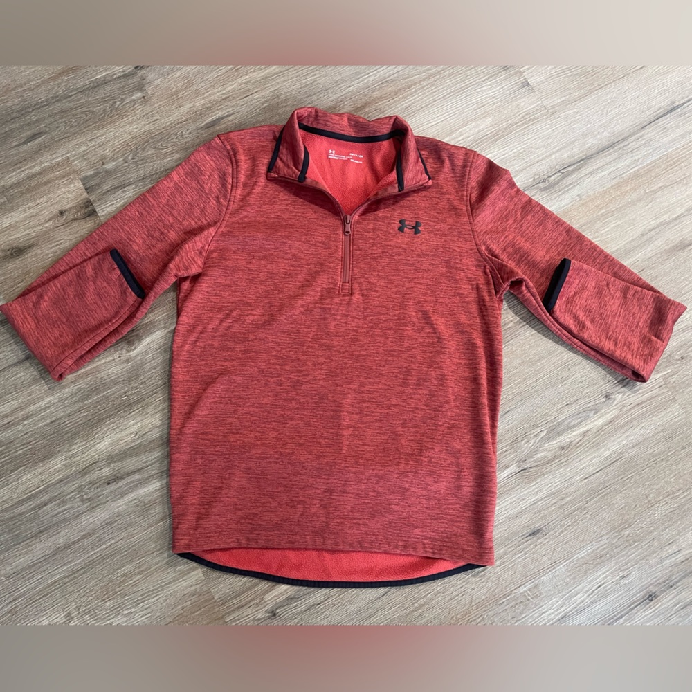 Under Armour ColdGear Loose Fit 1/2 Zip Pullover Mens Small Heather Orange Red